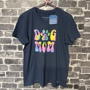 NWT Life is Good crusher tee shirt top Navy blue tie dye paw print